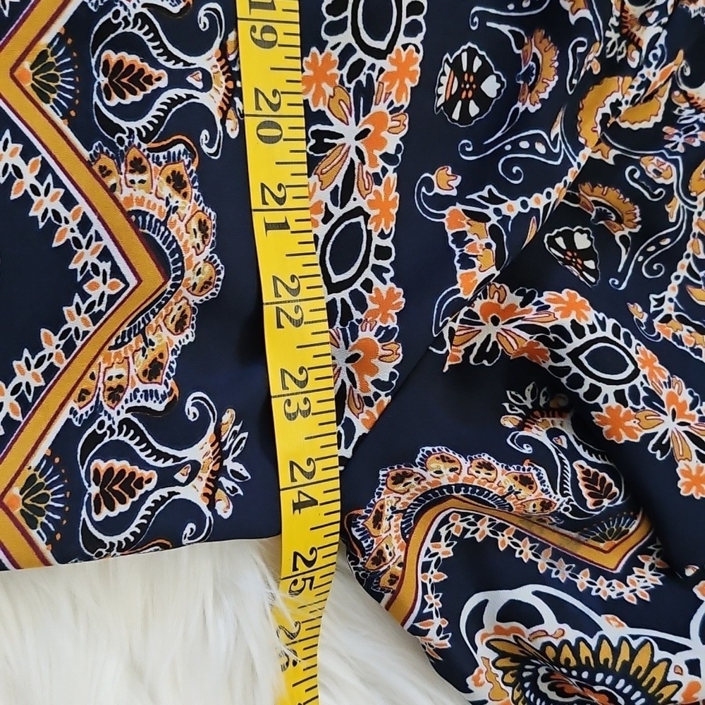 Valerie Stevens Navy, Orange, and Gold Patterned Popover Blouse - Picture 13 of 14